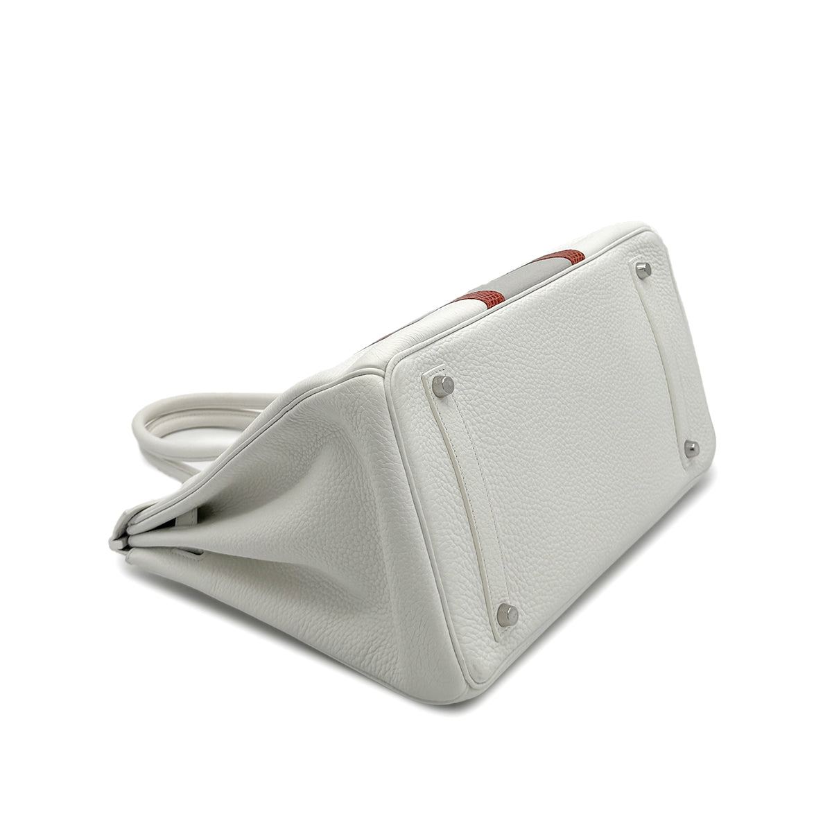 HERMES BIRKIN CLUB 35 WHITE PEARL GRAY SANGUINE TAURILLON CLEMENCE LIZARD HAND BAG □O SHW 90280381