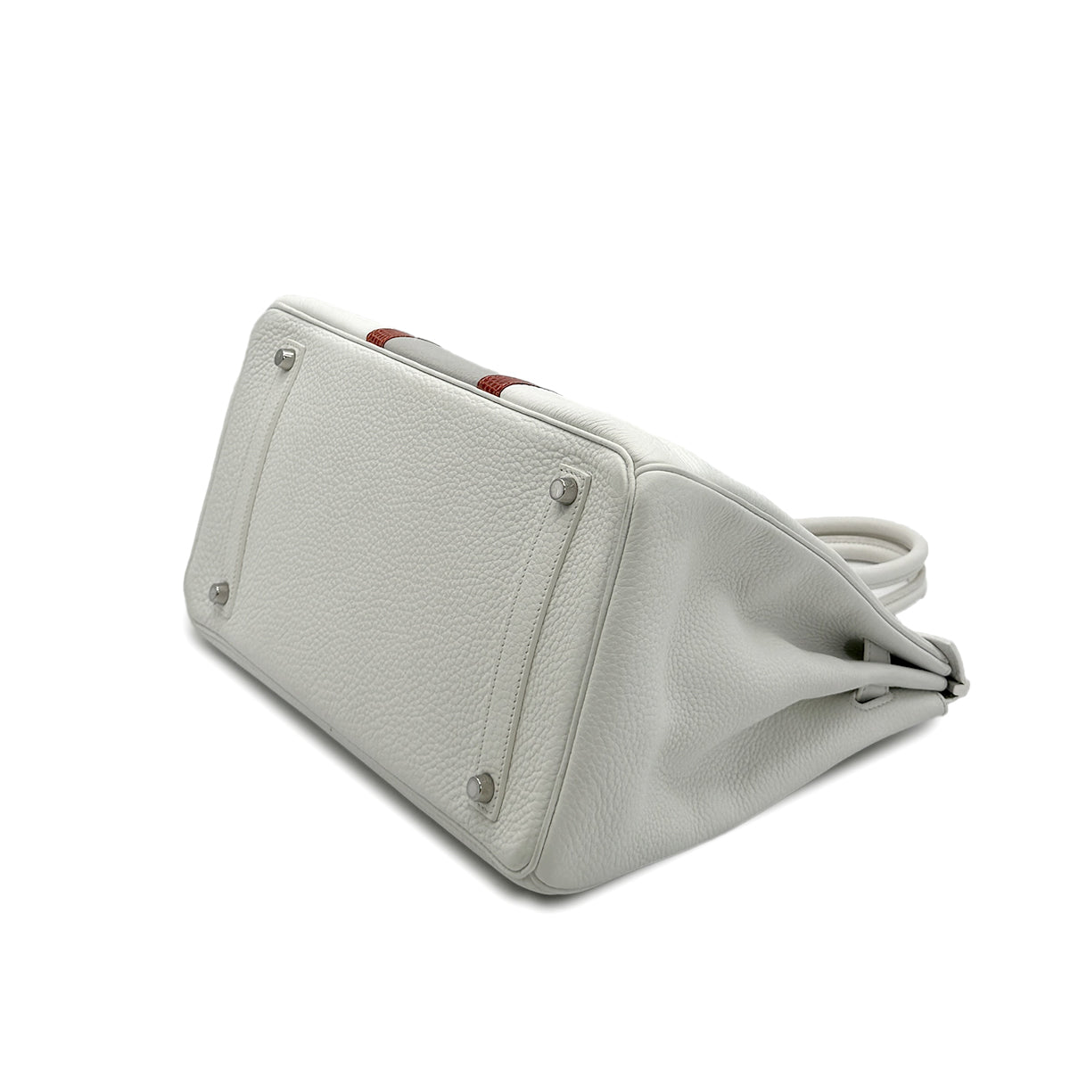 HERMES BIRKIN CLUB 35 WHITE PEARL GRAY SANGUINE TAURILLON CLEMENCE LIZARD HAND BAG □O SHW 90280381