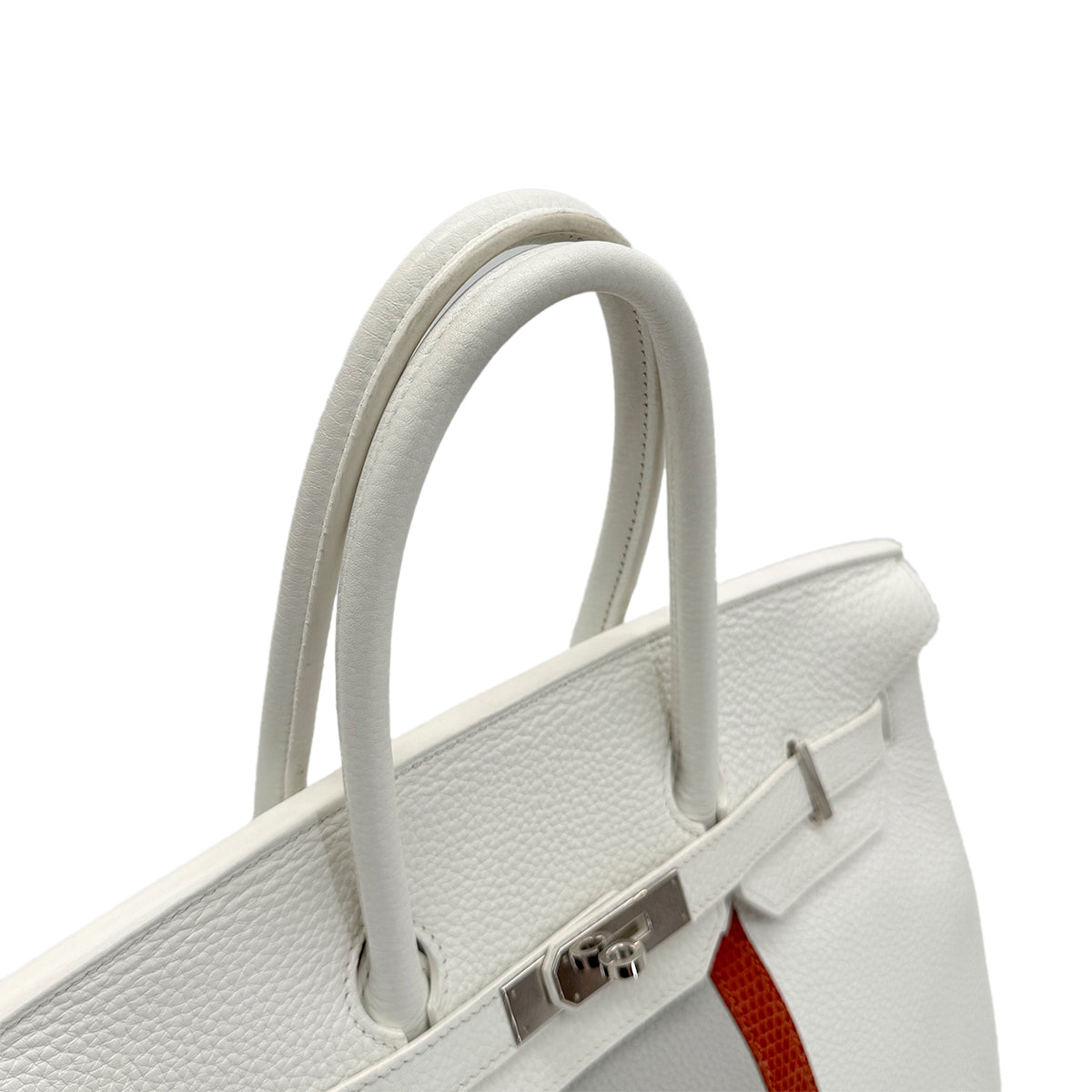 HERMES BIRKIN CLUB 35 WHITE PEARL GRAY SANGUINE TAURILLON CLEMENCE LIZARD HAND BAG □O SHW 90280381