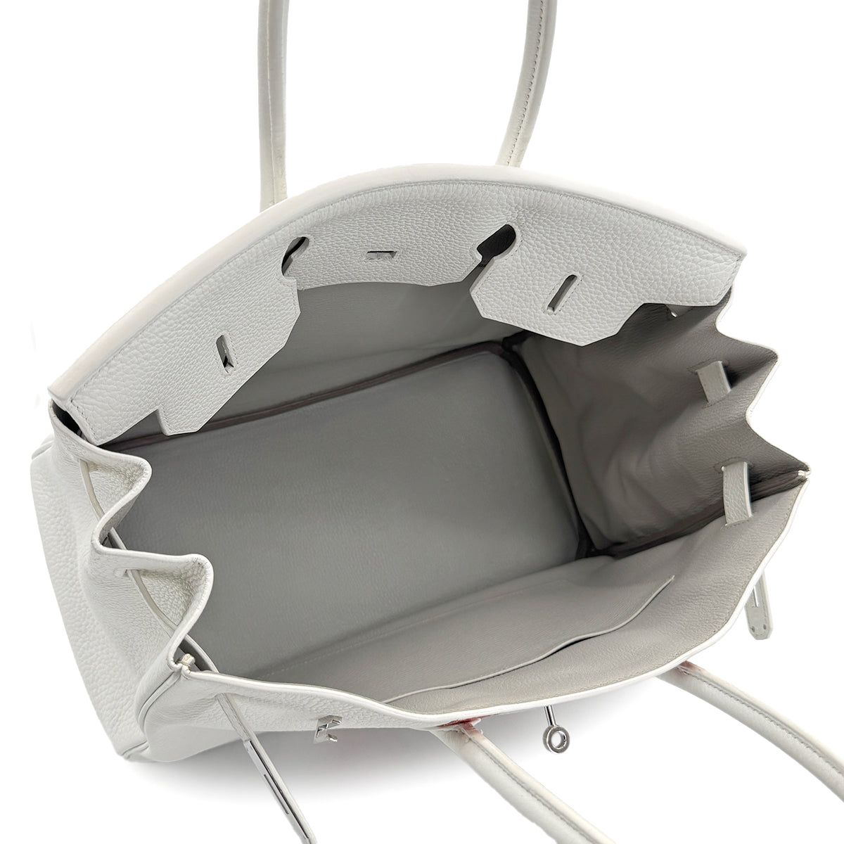 HERMES BIRKIN CLUB 35 WHITE PEARL GRAY SANGUINE TAURILLON CLEMENCE LIZARD HAND BAG □O SHW 90280381