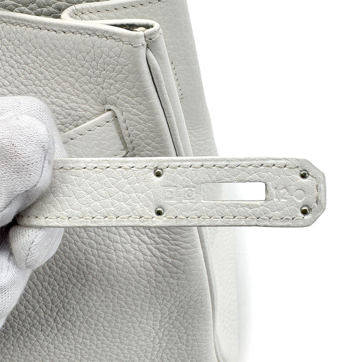 HERMES BIRKIN CLUB 35 WHITE PEARL GRAY SANGUINE TAURILLON CLEMENCE LIZARD HAND BAG □O SHW 90280381