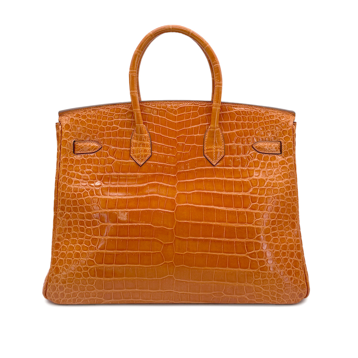 HERMES BIRKIN 35 ORANGE CROCODILE POROSUS LISSE HAND BAG □G SHW 90280382