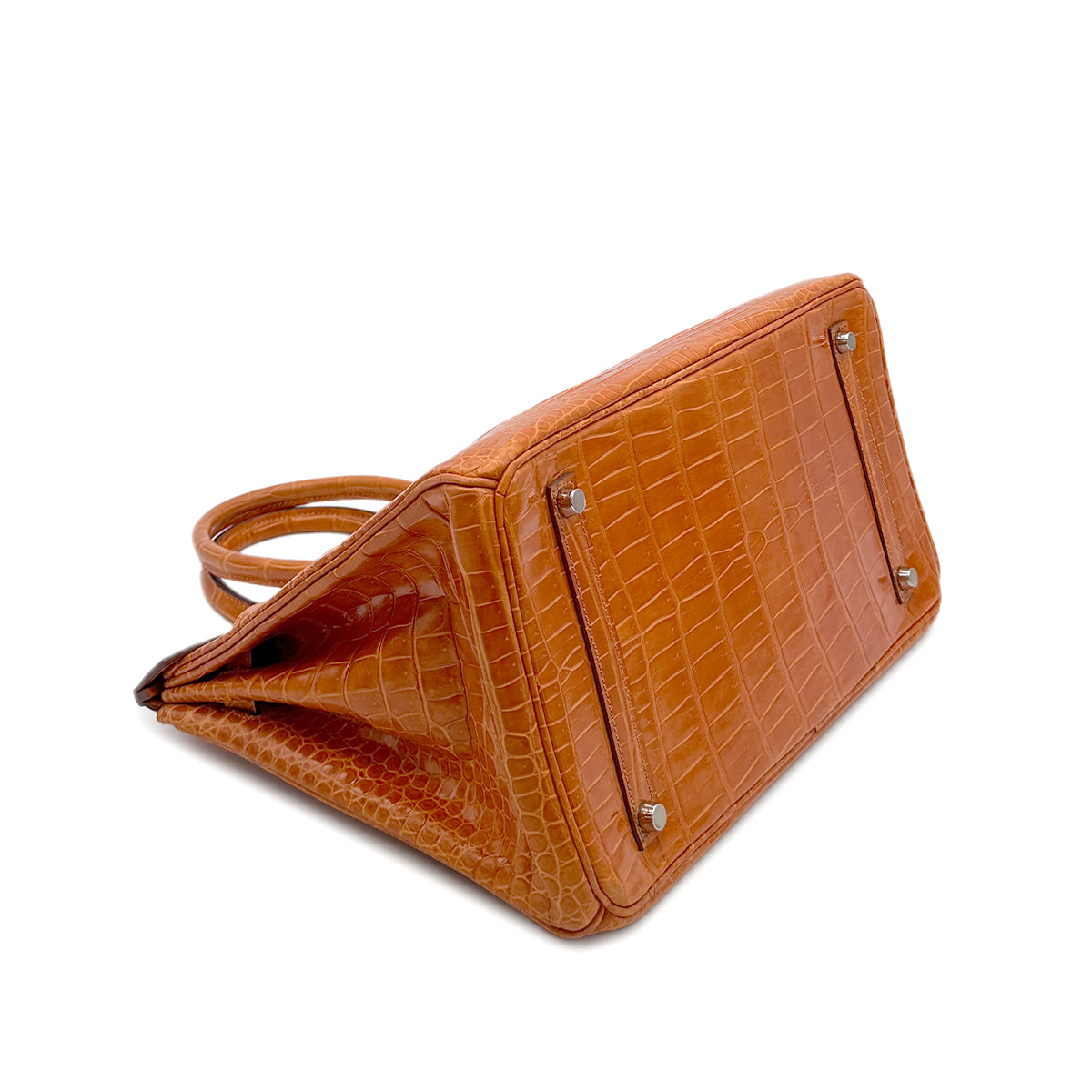 HERMES BIRKIN 35 ORANGE CROCODILE POROSUS LISSE HAND BAG □G SHW 90280382