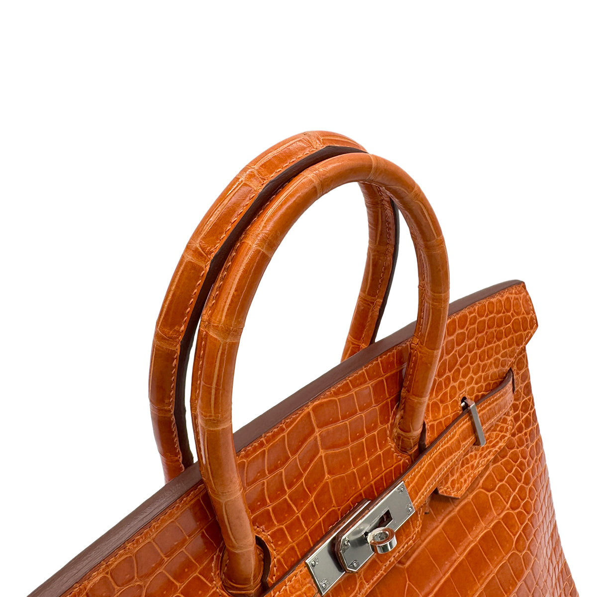 HERMES BIRKIN 35 ORANGE CROCODILE POROSUS LISSE HAND BAG □G SHW 90280382