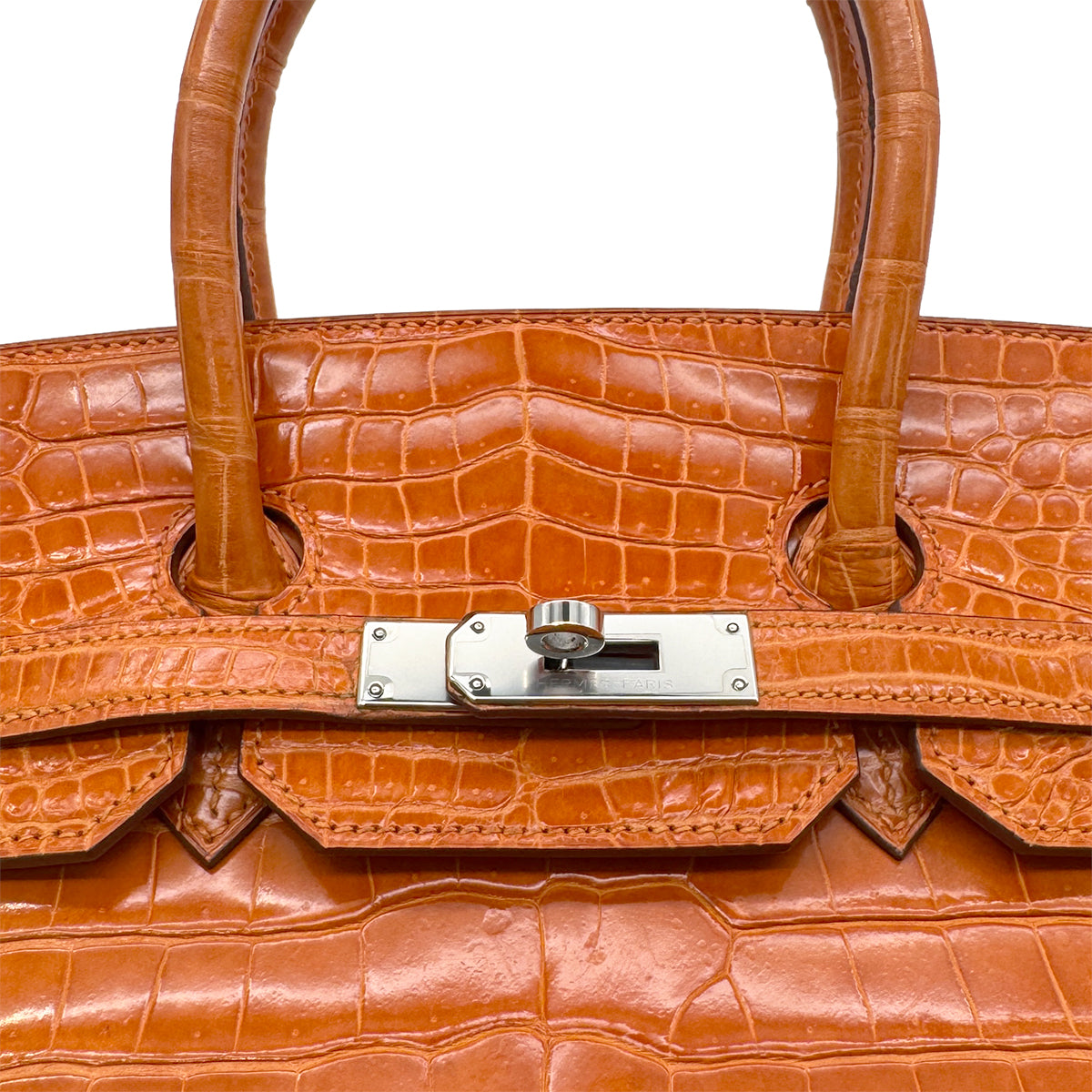 HERMES BIRKIN 35 ORANGE CROCODILE POROSUS LISSE HAND BAG □G SHW 90280382