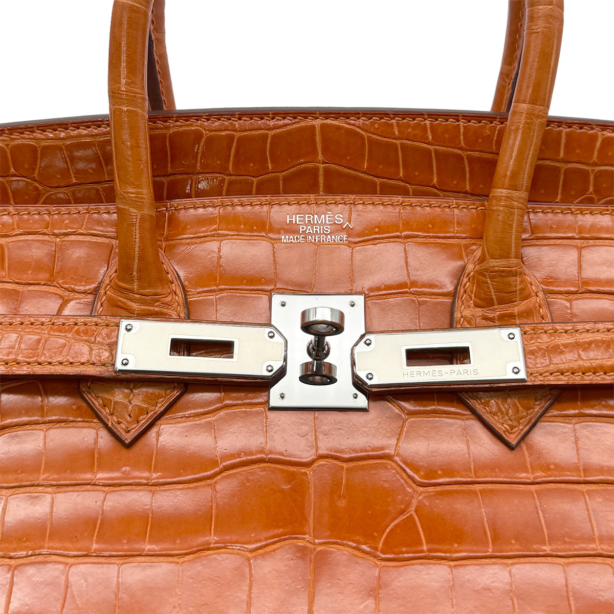 HERMES BIRKIN 35 ORANGE CROCODILE POROSUS LISSE HAND BAG □G SHW 90280382