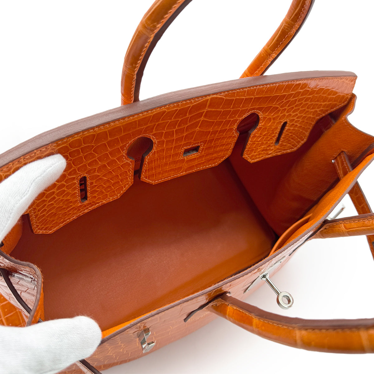 HERMES BIRKIN 35 ORANGE CROCODILE POROSUS LISSE HAND BAG □G SHW 90280382