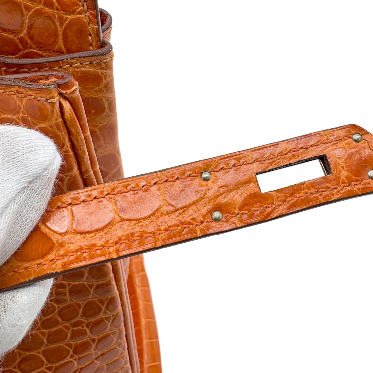 HERMES BIRKIN 35 ORANGE CROCODILE POROSUS LISSE HAND BAG □G SHW 90280382
