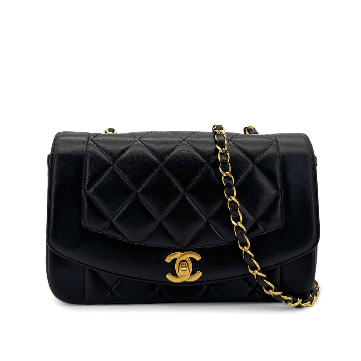 CHANEL VINTAGE DIANA SMALL CHAIN SHOULDER BAG BLACK LAMB SKIN 90280462