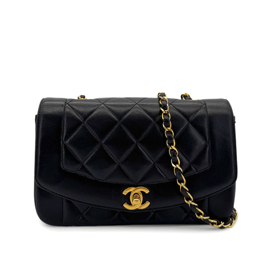 CHANEL VINTAGE DIANA SMALL CHAIN SHOULDER BAG BLACK LAMB SKIN 90280462