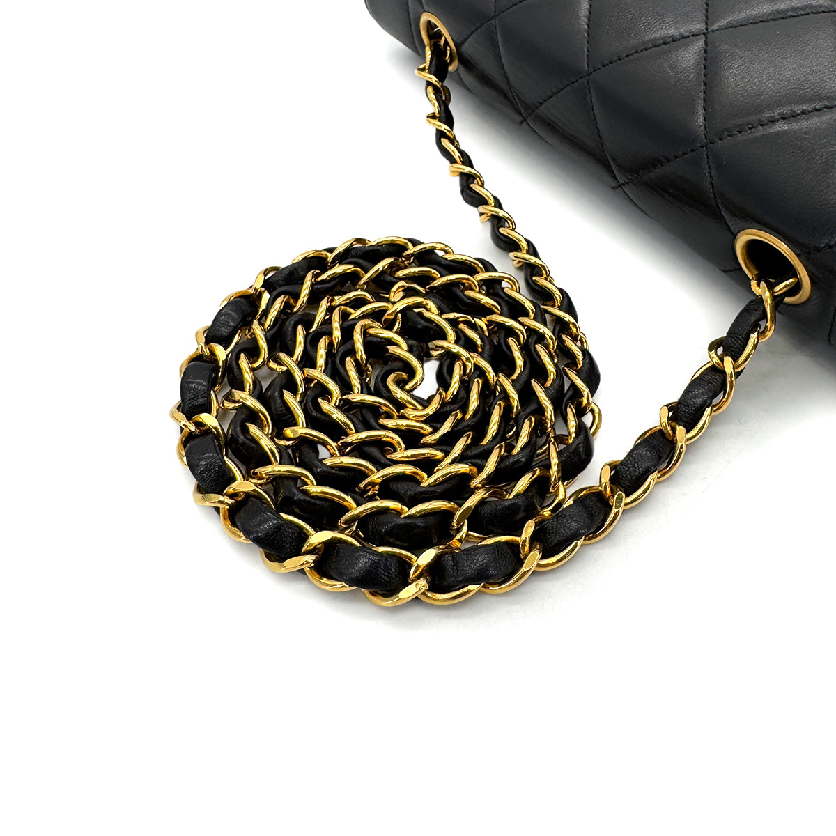 CHANEL VINTAGE DIANA SMALL CHAIN SHOULDER BAG BLACK LAMB SKIN 90280462