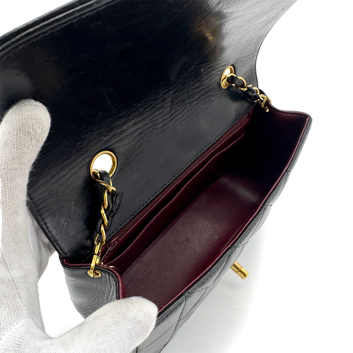 CHANEL VINTAGE DIANA SMALL CHAIN SHOULDER BAG BLACK LAMB SKIN 90280462