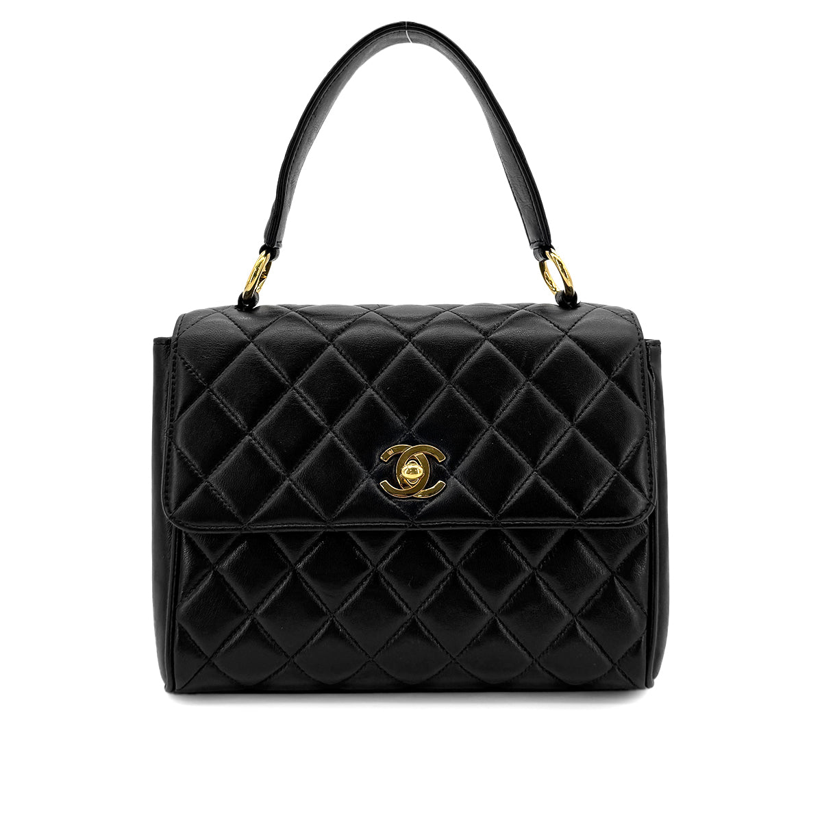 CHANEL VINTAGE MATELASSE HAND BAG BLACK LAMB SKIN 90280463
