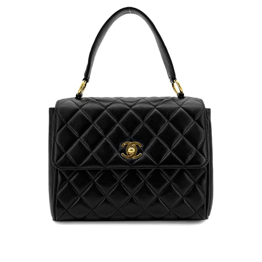 CHANEL VINTAGE MATELASSE HAND BAG BLACK LAMB SKIN 90280463