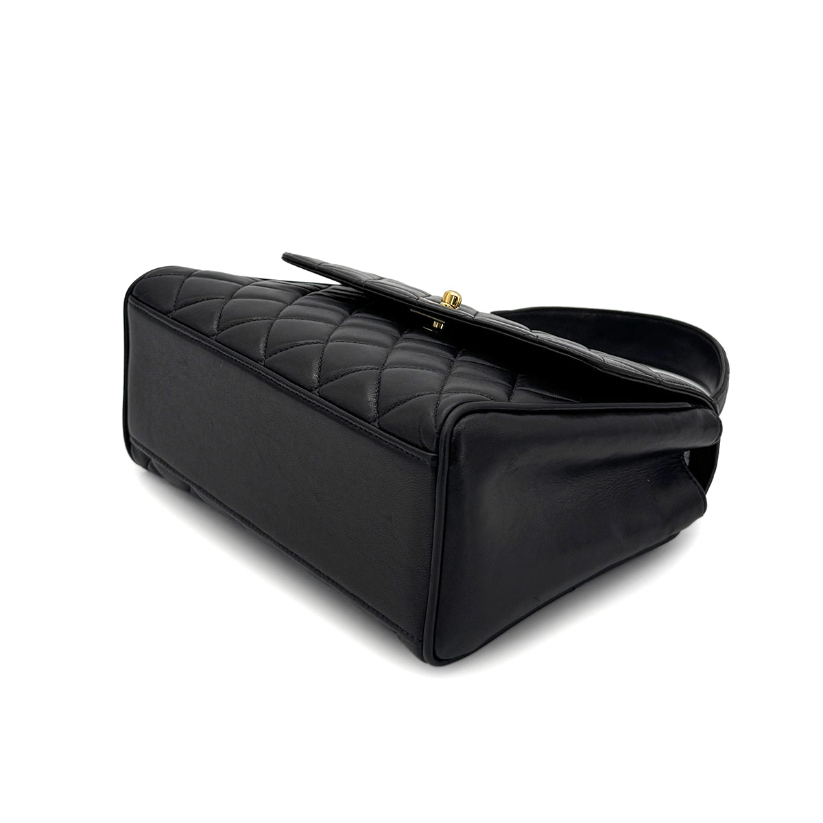 CHANEL VINTAGE MATELASSE HAND BAG BLACK LAMB SKIN 90280463