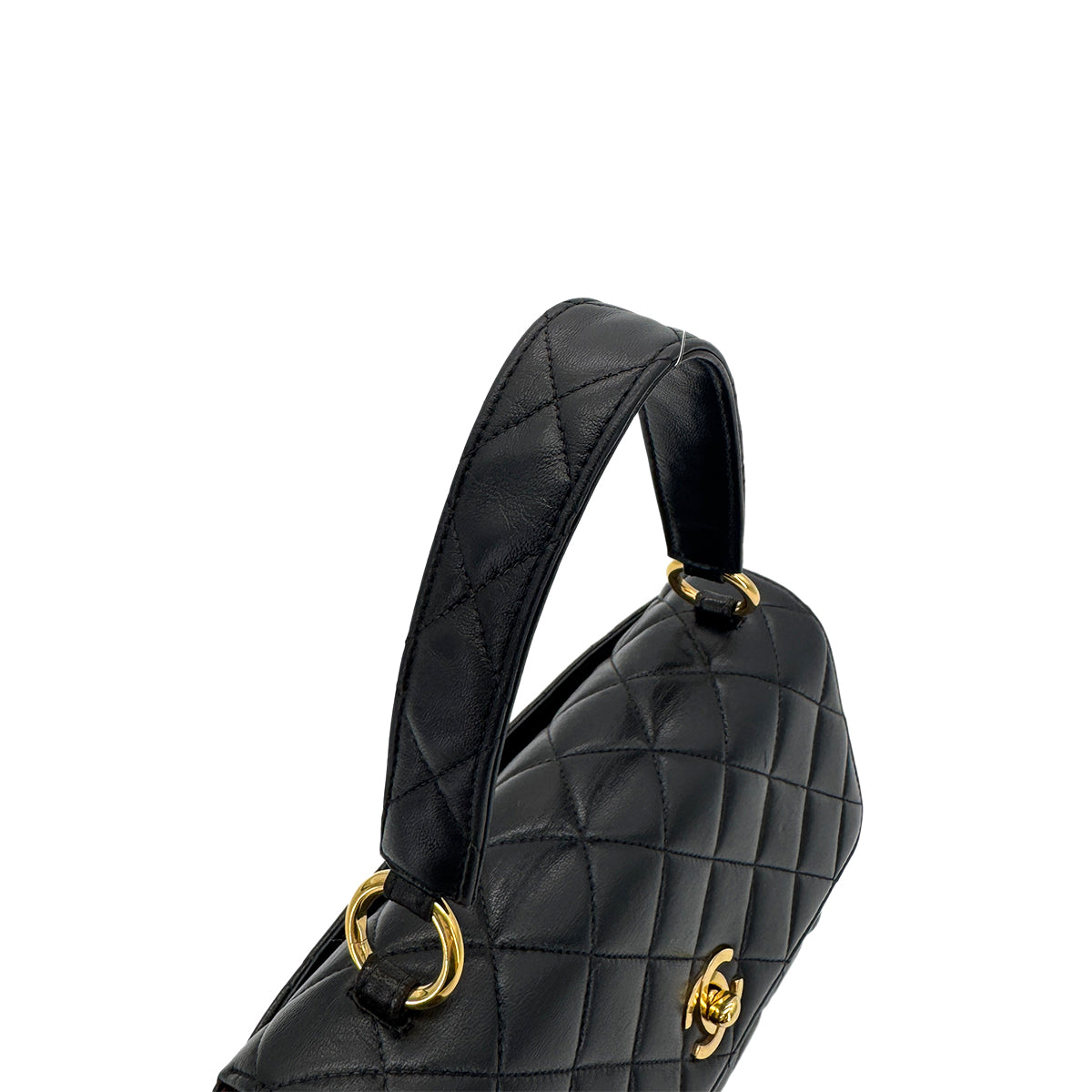 CHANEL VINTAGE MATELASSE HAND BAG BLACK LAMB SKIN 90280463