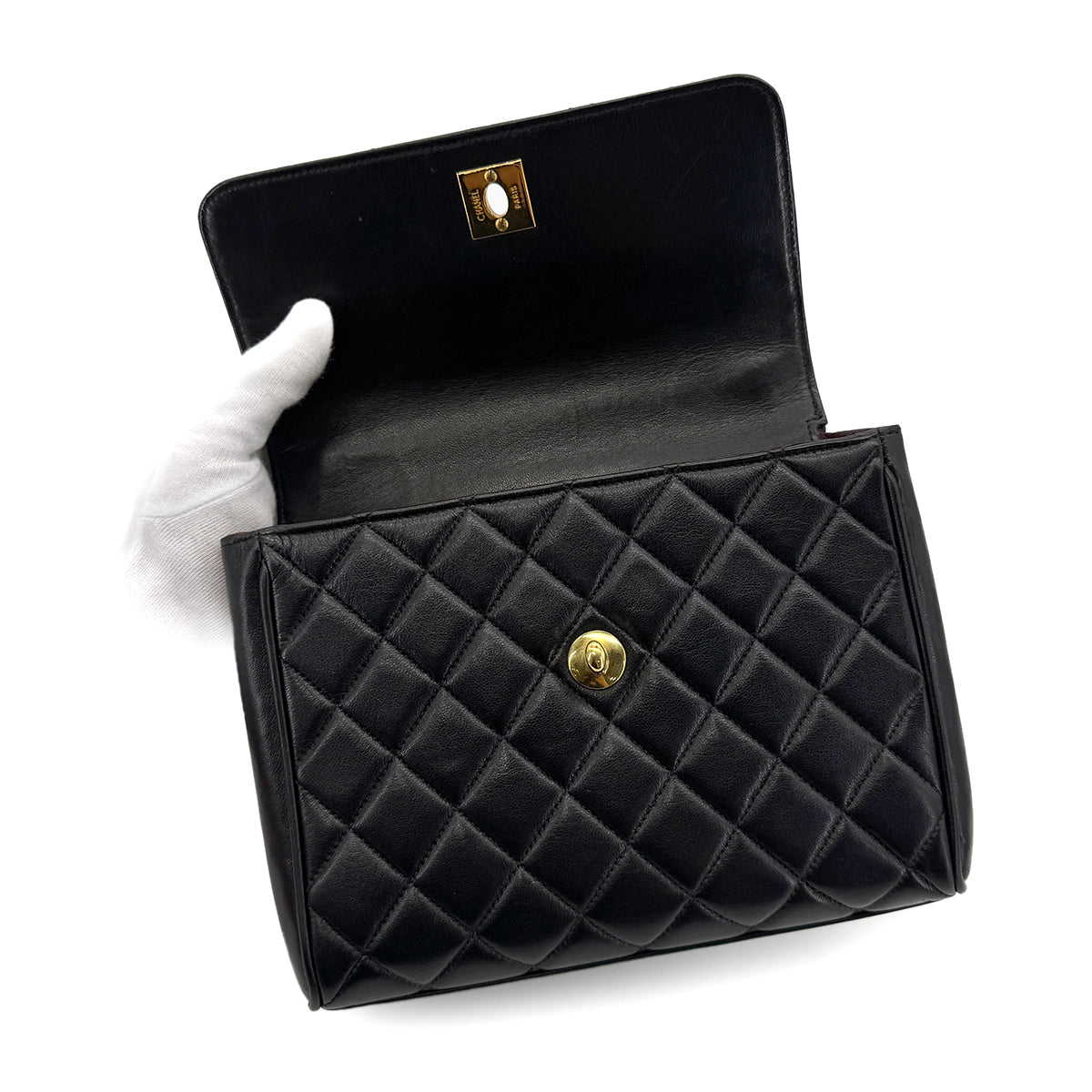 CHANEL VINTAGE MATELASSE HAND BAG BLACK LAMB SKIN 90280463