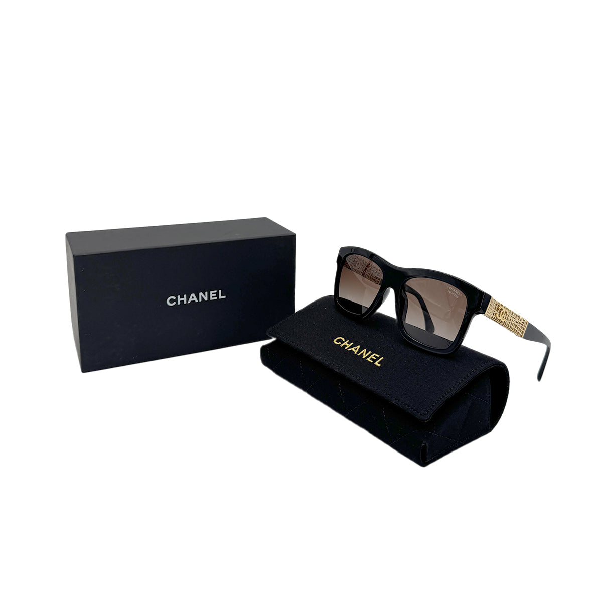 CHANEL SUNGLASSES COCOMARK BLACK GOLD EYEWEAR 90280469