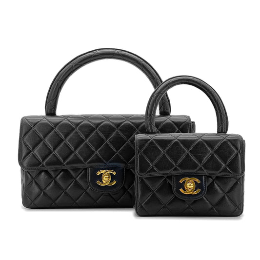 CHANEL VINTAGE PARENT-CHILD BAG BLACK LAMB SKIN 90280493