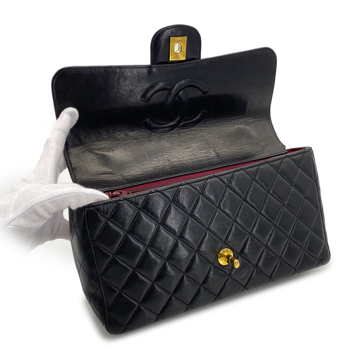 CHANEL VINTAGE PARENT-CHILD BAG BLACK LAMB SKIN 90280493