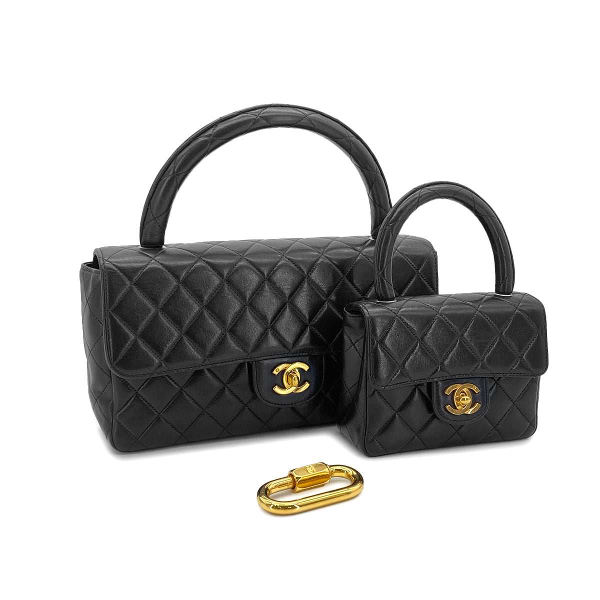 CHANEL VINTAGE PARENT-CHILD BAG BLACK LAMB SKIN 90280493