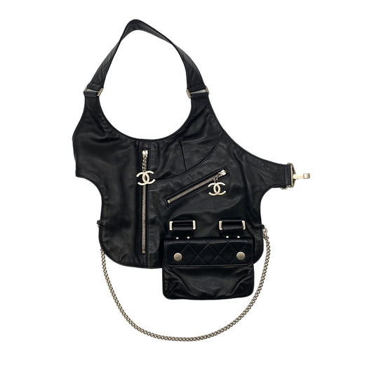 CHANEL VINTAGE COCOMARK RUNWAY FALL 2003 COLLECTION MATELASSE BODY BAG BLACK LAMB SKIN 90280496