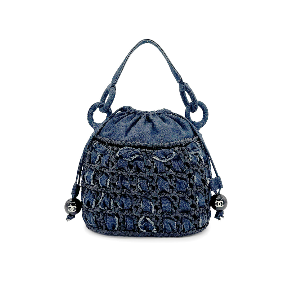 CHANEL VINTAGE COCOMARK DRAWSTRING HAND BAG BLUE DENIM 90280498