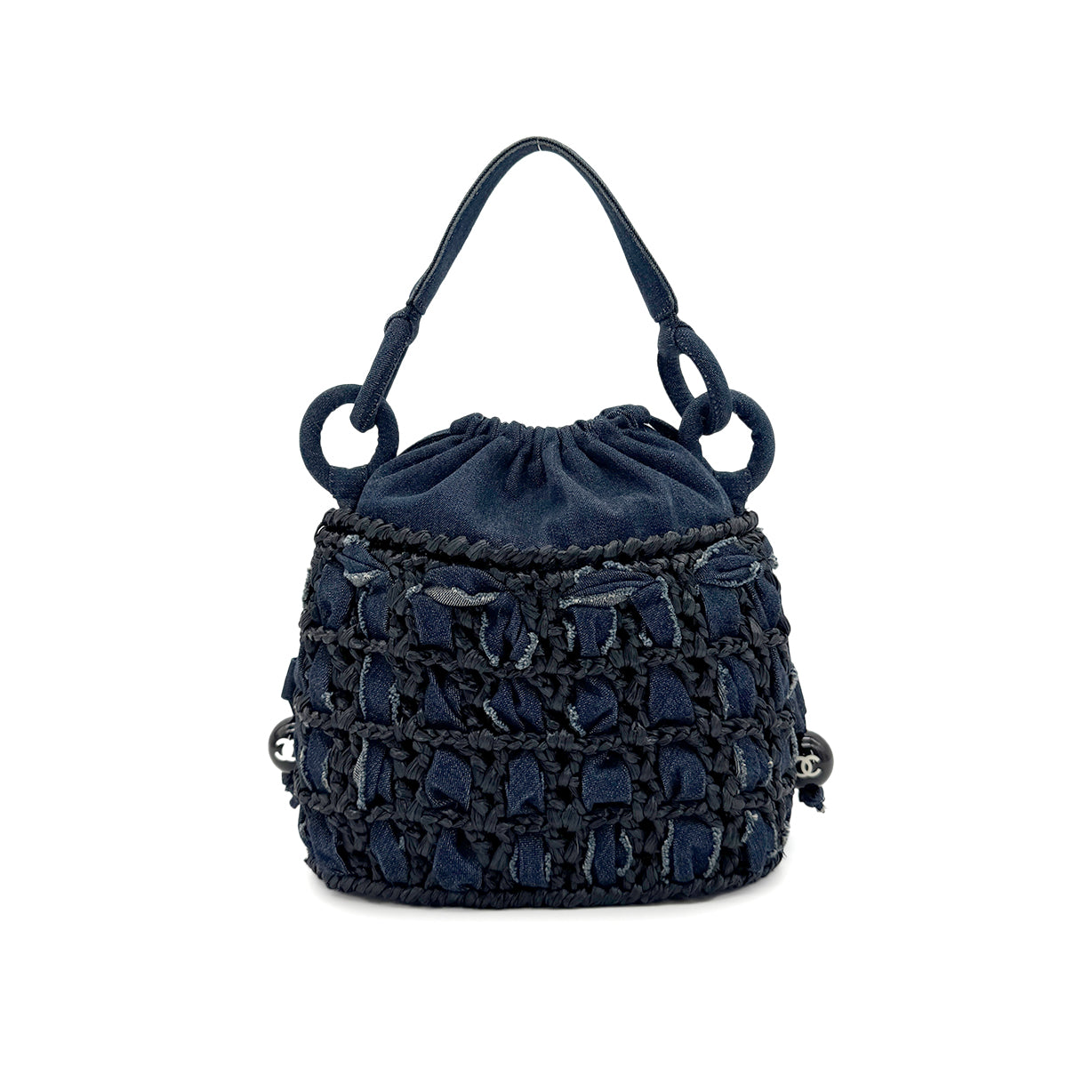 CHANEL VINTAGE COCOMARK DRAWSTRING HAND BAG BLUE DENIM 90280498