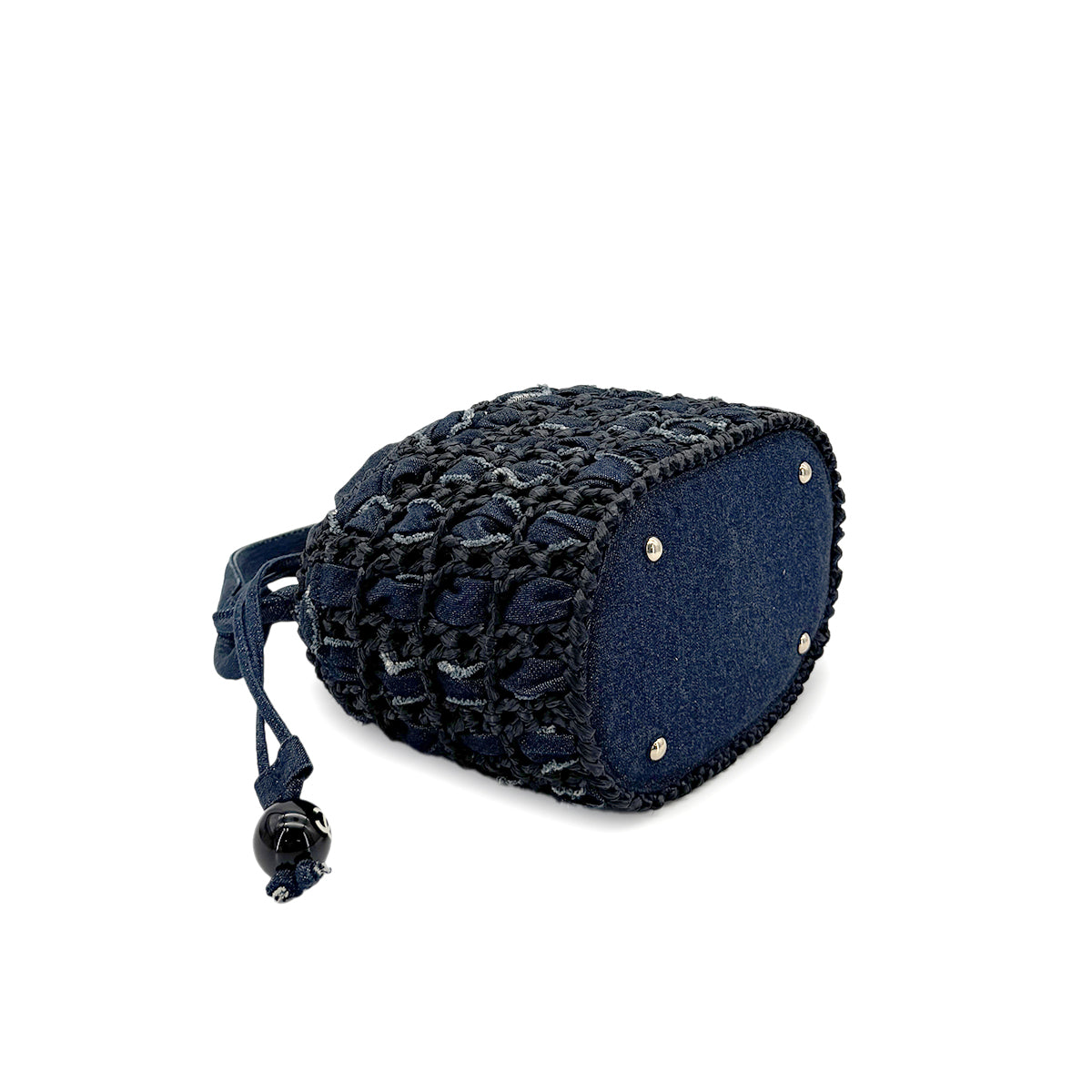 CHANEL VINTAGE COCOMARK DRAWSTRING HAND BAG BLUE DENIM 90280498