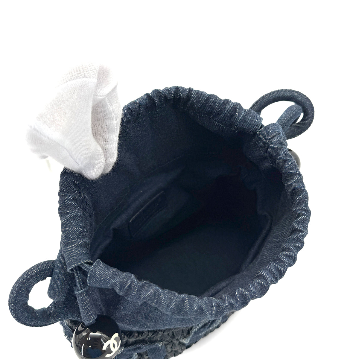 CHANEL VINTAGE COCOMARK DRAWSTRING HAND BAG BLUE DENIM 90280498