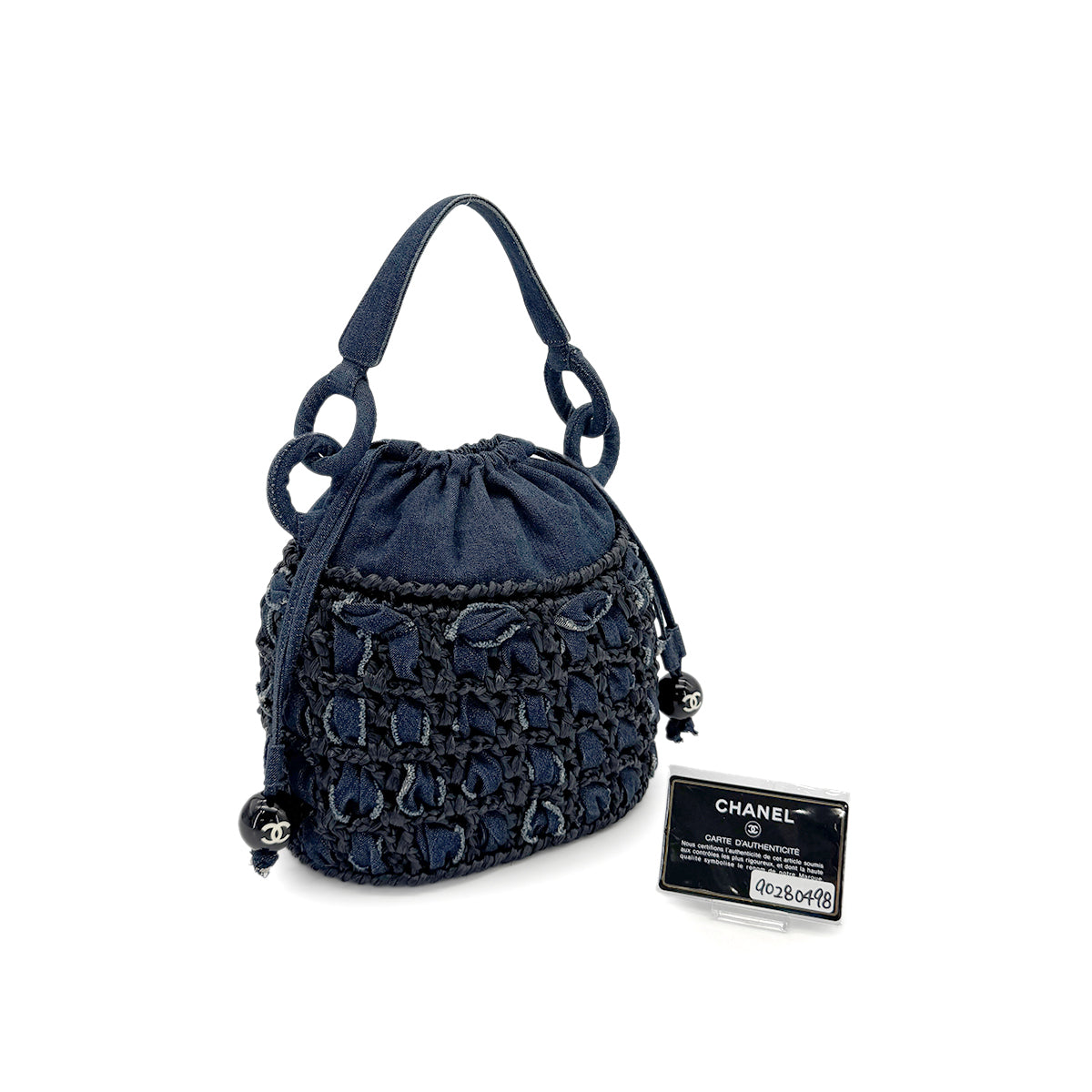CHANEL VINTAGE COCOMARK DRAWSTRING HAND BAG BLUE DENIM 90280498