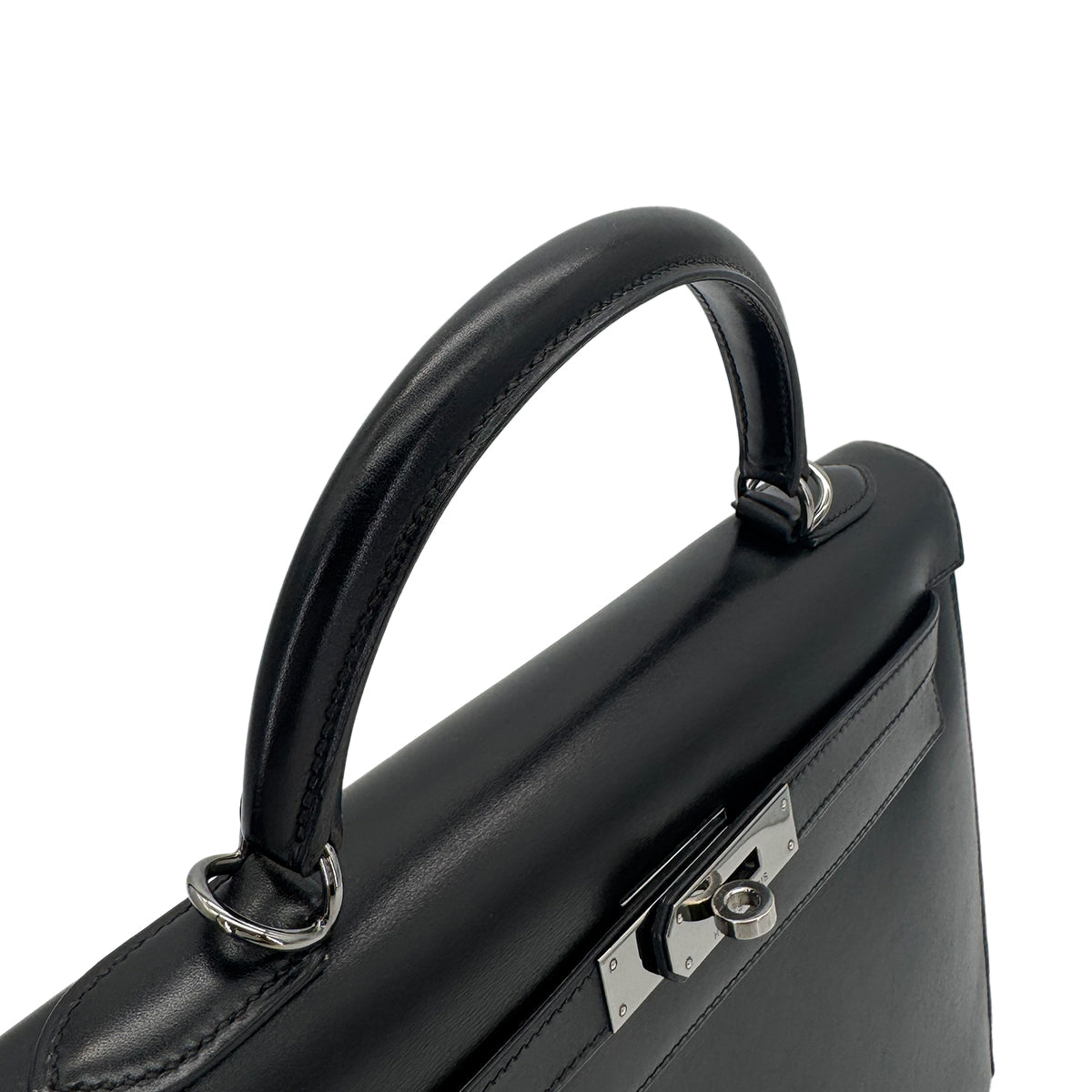HERMES KELLY 32 SELLIER BLACK BOXCALF HAND SHOULDER BAG □G SHW 90280499