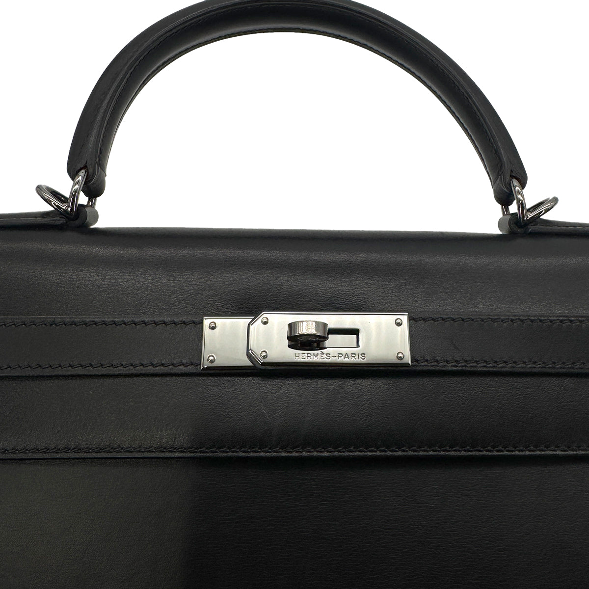 HERMES KELLY 32 SELLIER BLACK BOXCALF HAND SHOULDER BAG □G SHW 90280499