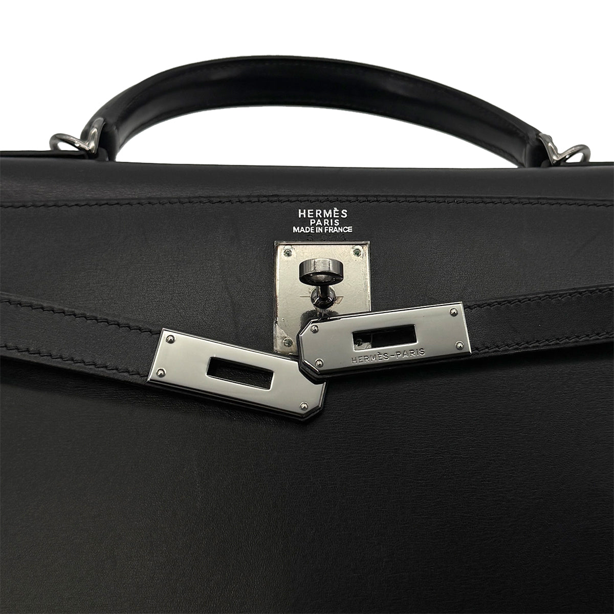 HERMES KELLY 32 SELLIER BLACK BOXCALF HAND SHOULDER BAG □G SHW 90280499