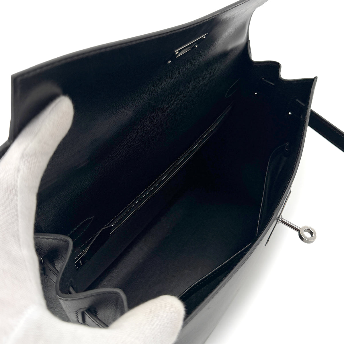 HERMES KELLY 32 SELLIER BLACK BOXCALF HAND SHOULDER BAG □G SHW 90280499