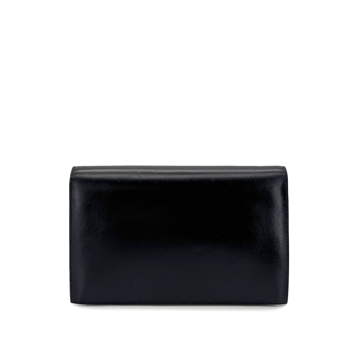 HERMES LYDIE BLACK CLUTCH SHOULDER BAG BOXCALF 〇Q 90280500