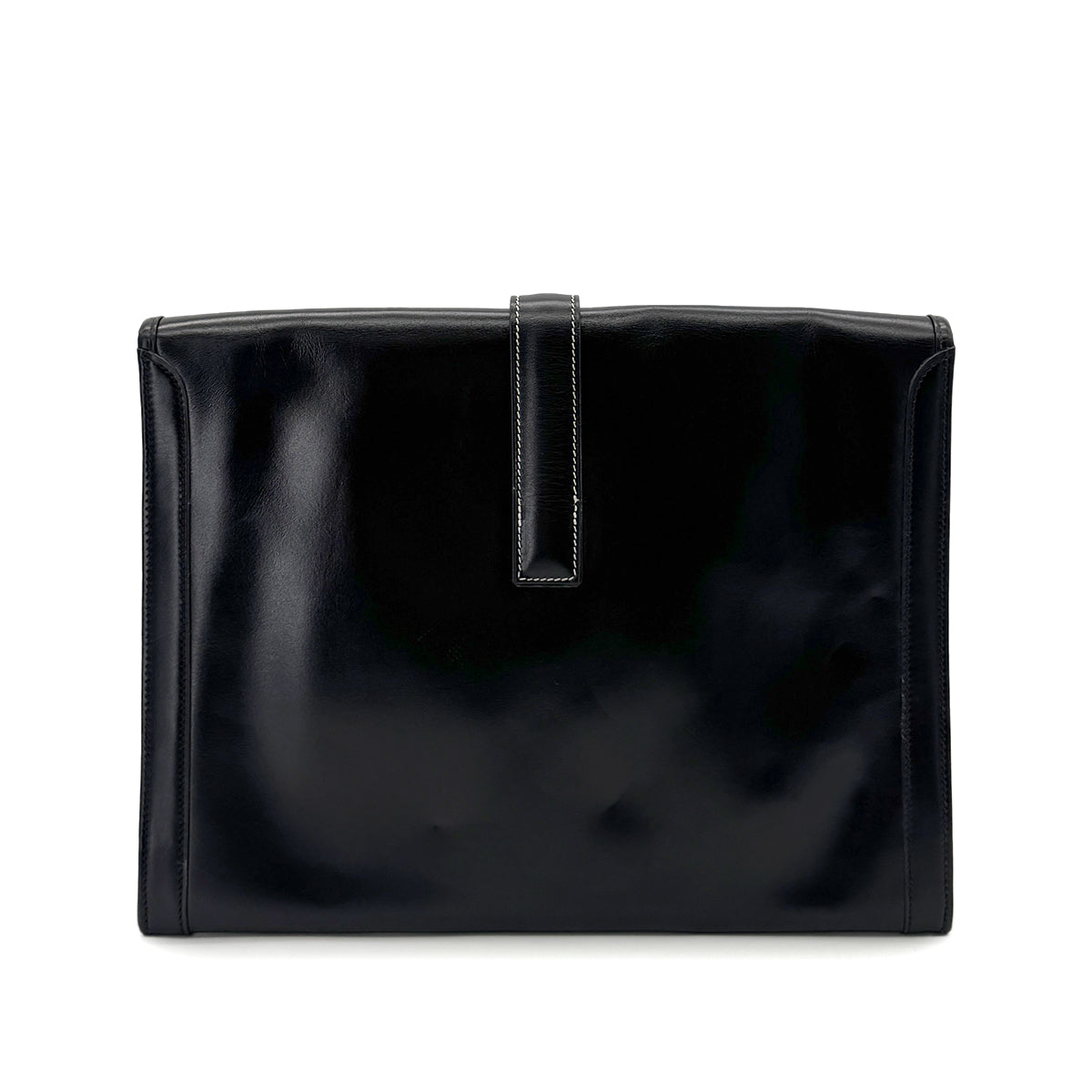 HERMES JIGE GM BLACK BOXCALF CLUTCH BAG 〇Q 90280501