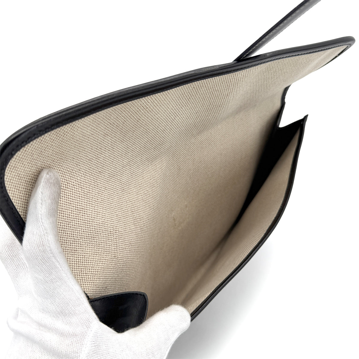 HERMES JIGE GM BLACK BOXCALF CLUTCH BAG 〇Q 90280501