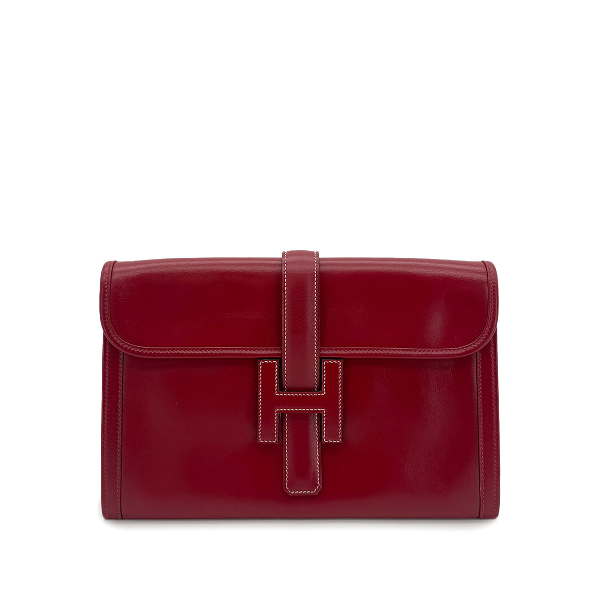 HERMES JIGE PM ROUGE VIF BOXCALF CLUTCH BAG 〇R 90280502