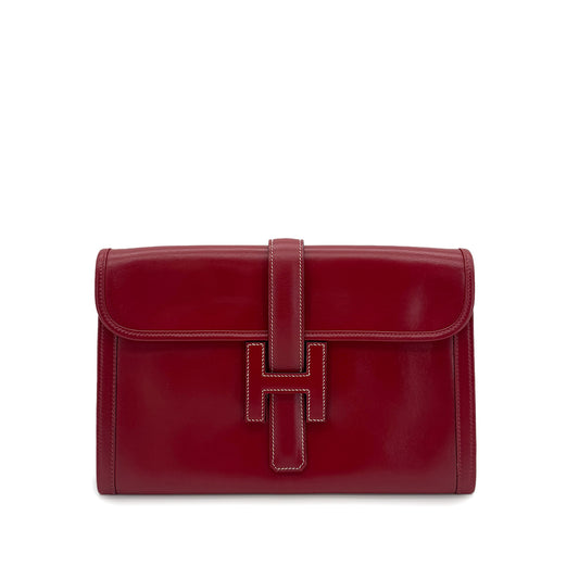 HERMES JIGE PM ROUGE VIF BOXCALF CLUTCH BAG 〇R 90280502