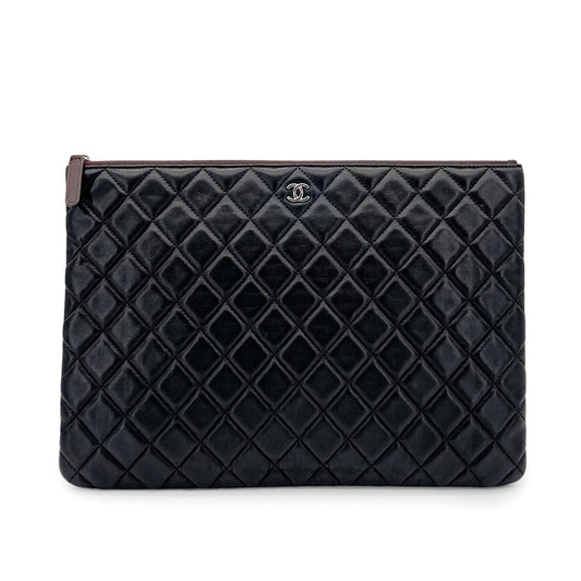 CHANEL MATELASSE CLUTCH BAG BLACK LAMB SKIN 90280503