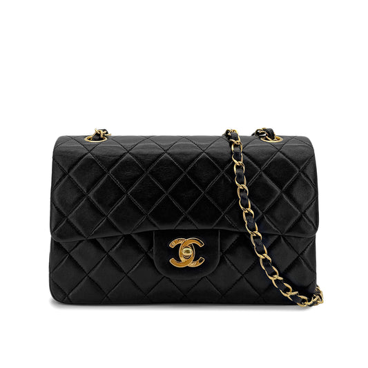 CHANEL VINTAGE CLASSIC FLAP SMALL CHAIN SHOULDER BAG BLACK LAMB SKIN 90280505