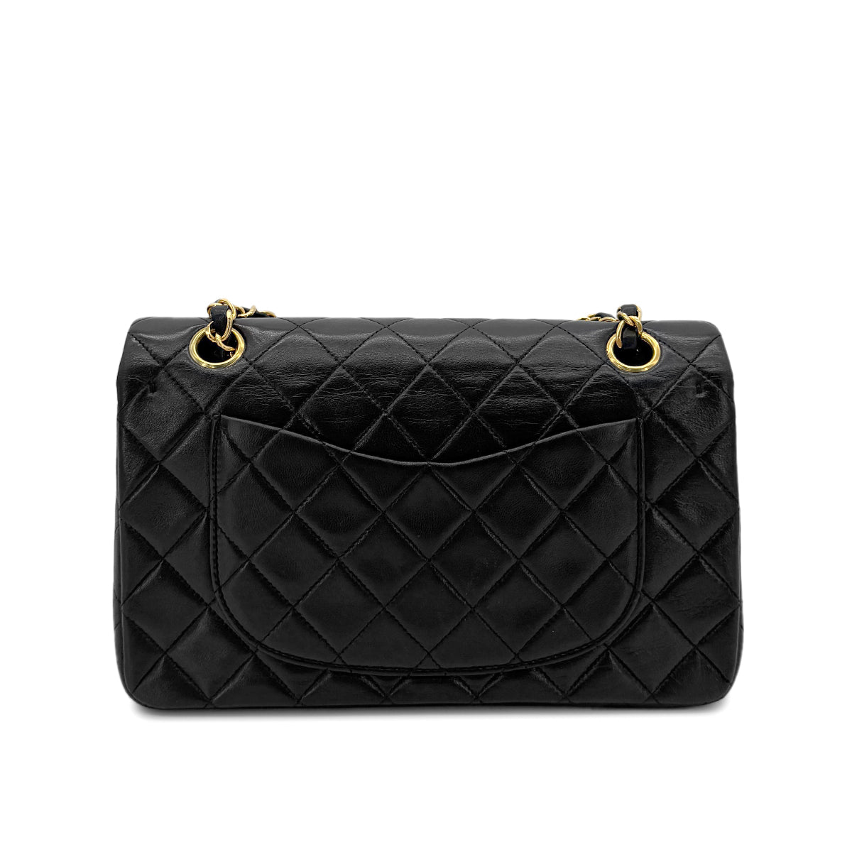 CHANEL VINTAGE CLASSIC FLAP SMALL CHAIN SHOULDER BAG BLACK LAMB SKIN 90280505