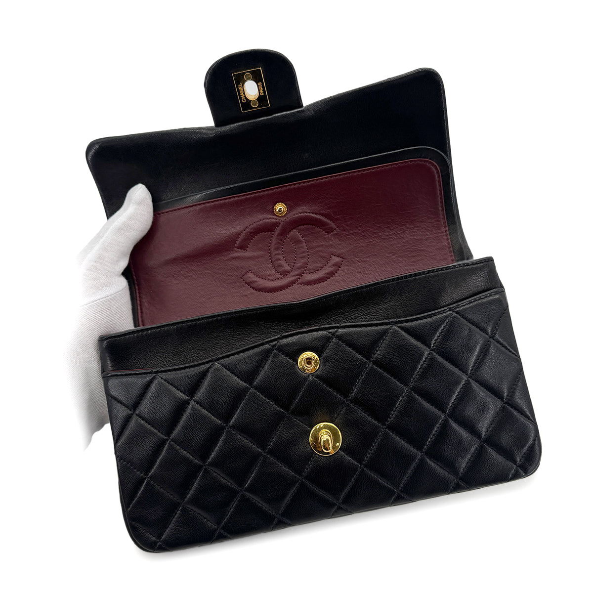 CHANEL VINTAGE CLASSIC FLAP SMALL CHAIN SHOULDER BAG BLACK LAMB SKIN 90280505