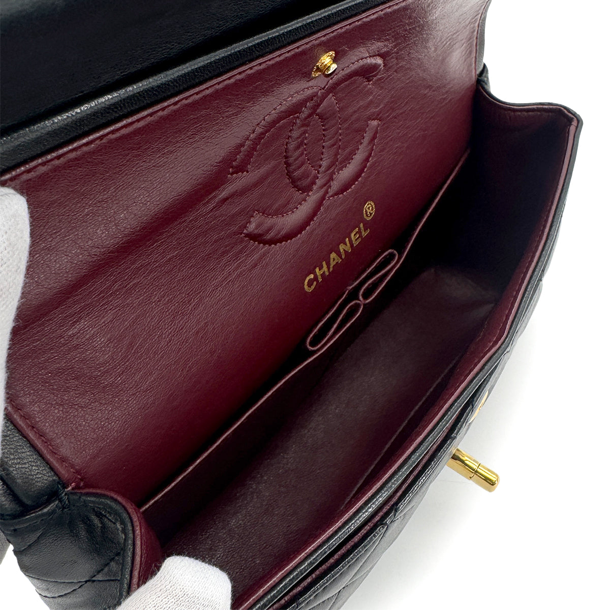 CHANEL VINTAGE CLASSIC FLAP SMALL CHAIN SHOULDER BAG BLACK LAMB SKIN 90280505