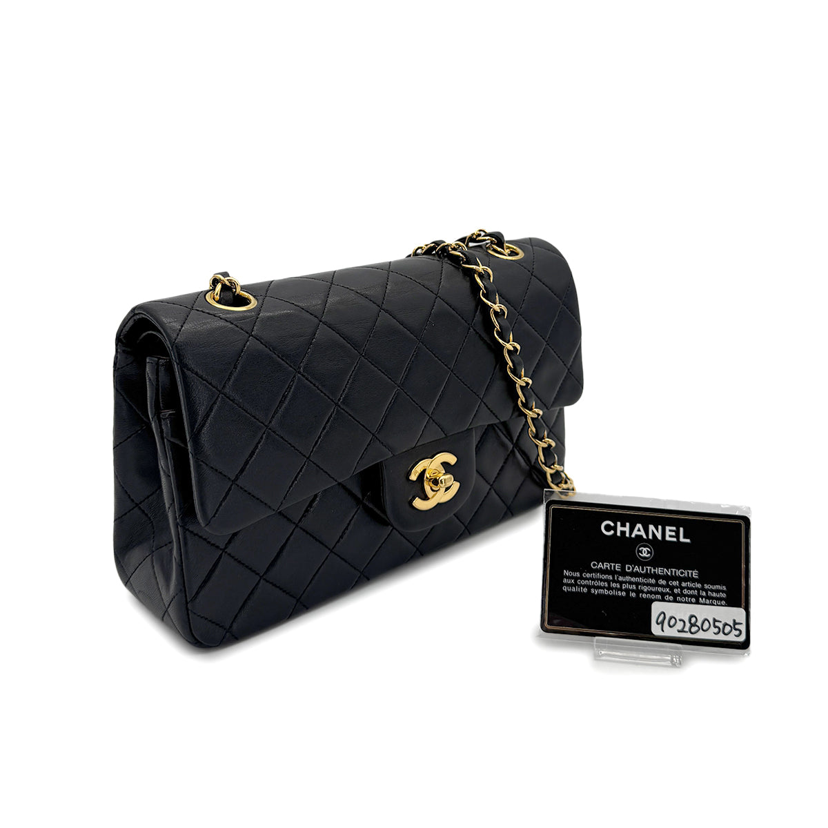 CHANEL VINTAGE CLASSIC FLAP SMALL CHAIN SHOULDER BAG BLACK LAMB SKIN 90280505