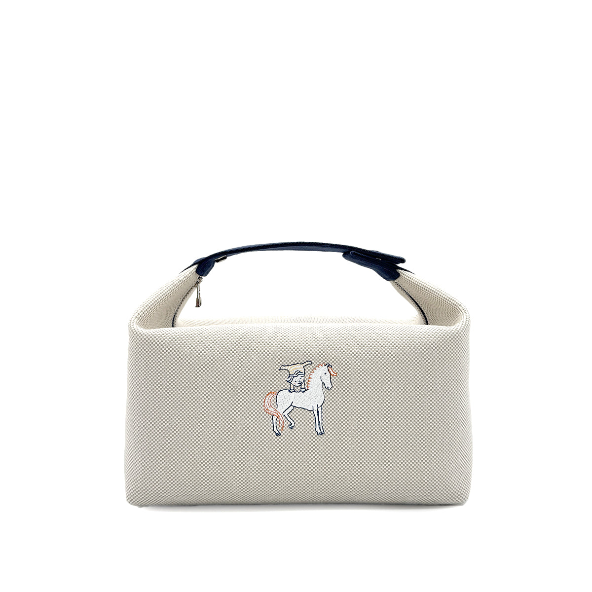 HERMES BRIDE A BRAC CABRIOLE GM GRIS PERLE TOILE H POUCH HAND BAG 90280508