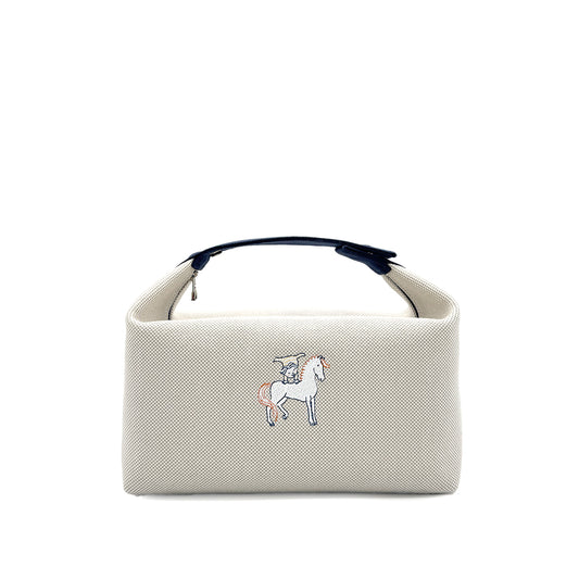 HERMES BRIDE A BRAC CABRIOLE GM GRIS PERLE TOILE H POUCH HAND BAG 90280508