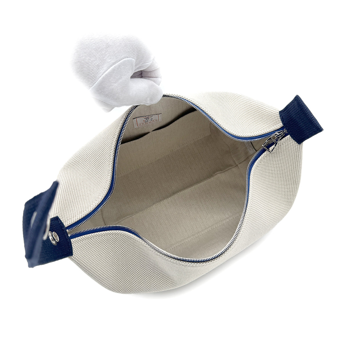 HERMES BRIDE A BRAC CABRIOLE GM GRIS PERLE TOILE H POUCH HAND BAG 90280508