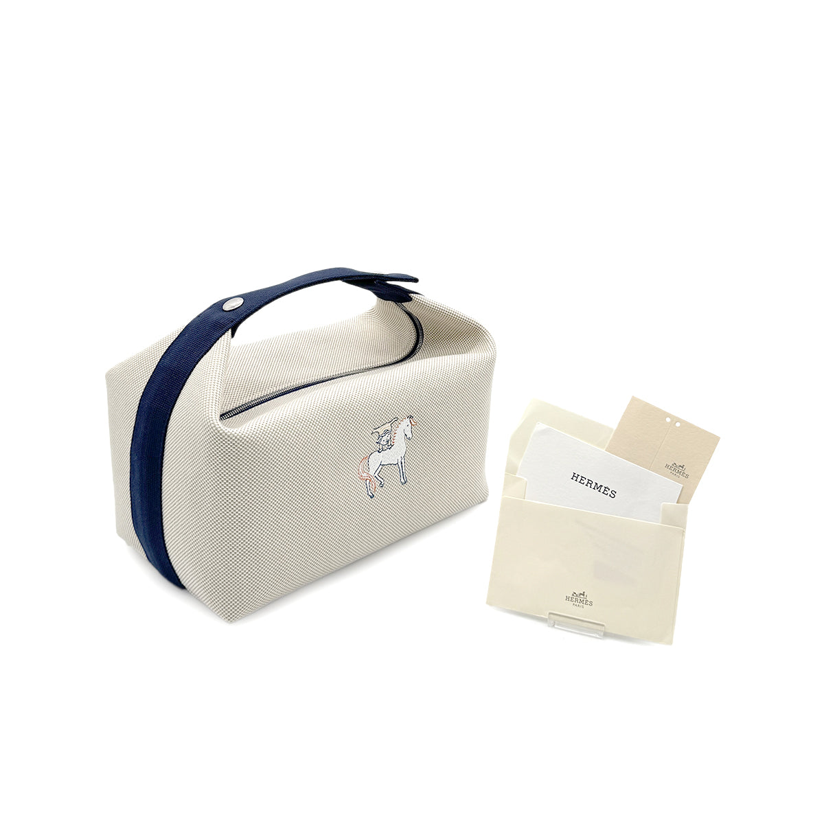 HERMES BRIDE A BRAC CABRIOLE GM GRIS PERLE TOILE H POUCH HAND BAG 90280508